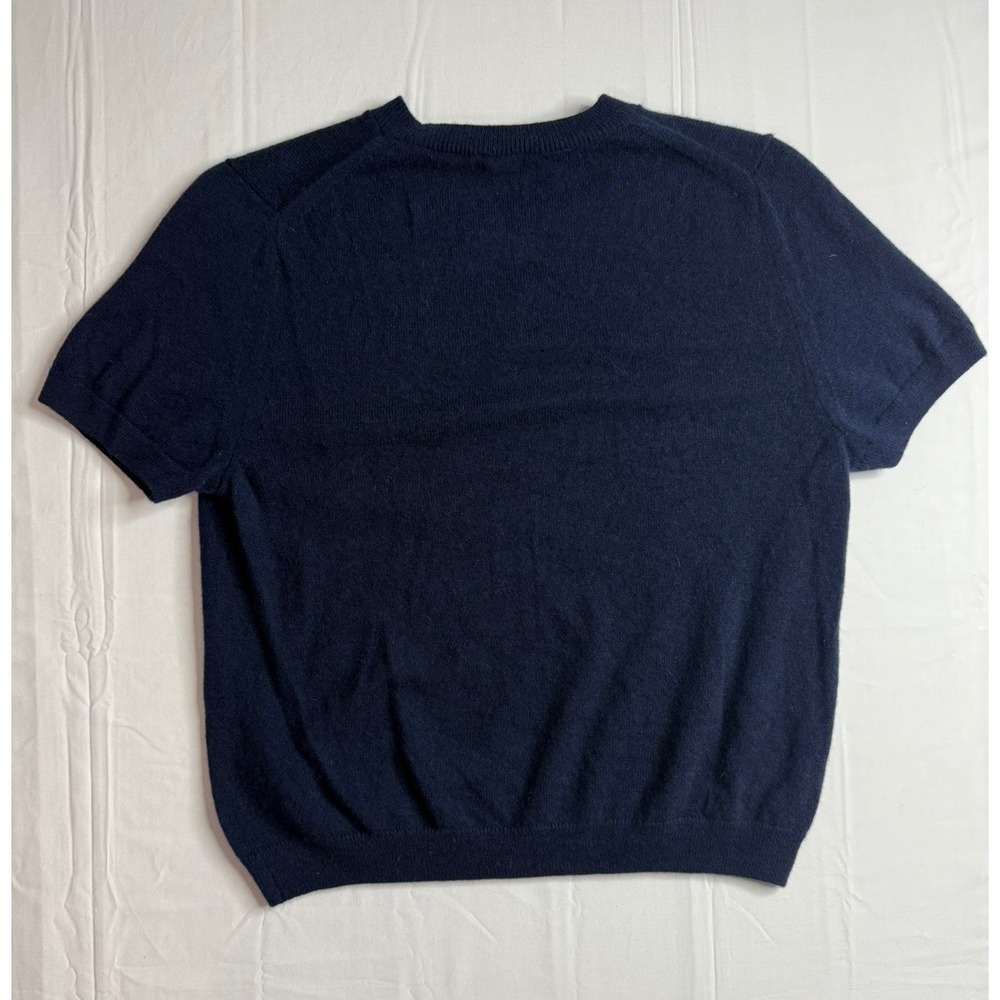 Quince 100% Mongolian Cashmere Sweater Tee Womens L Navy Blue Short Sleeve - Picture 5 of 8